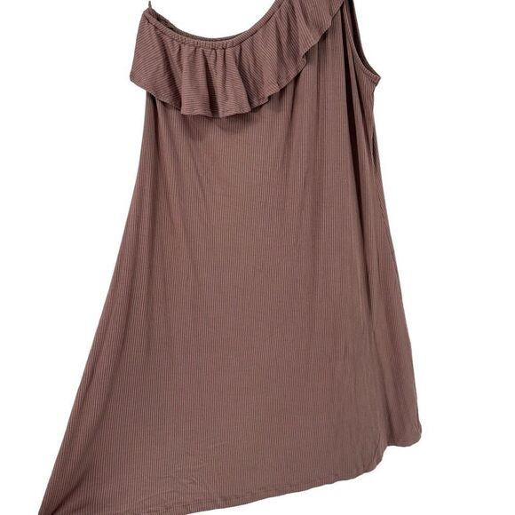 American Eagle Dress Ribbed One Shoulder Ruffle Mauve Size XXL Stretch Casual - Picture 4 of 9